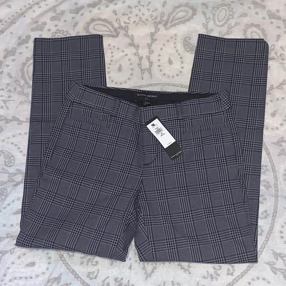 NWT Banana Republic Sloan Gray Plaid Dress Pants Sz 00 Petite
